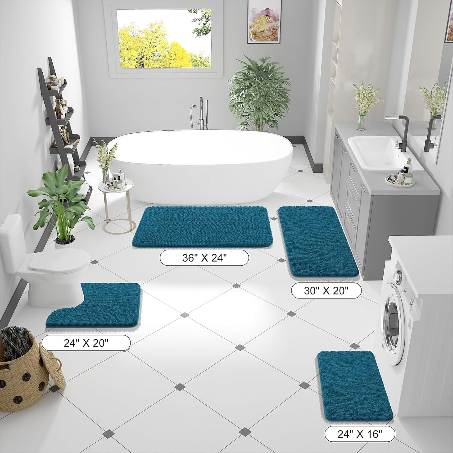 OLANLY Bathroom Runner Rugs - Soft Absorbent Chenille Bath Mats | Quick Dry, Machine Washable, 47x17 in Peacock Blue