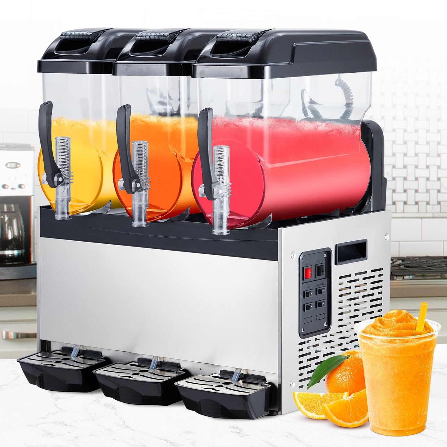 PeacefulHues Commercial Slushy Machine Frozen Drink Machine, Three Tank 12l 860w Stainless Steel, Margarita Wine Slush Smoothies Maker for Restaurant Bar Party