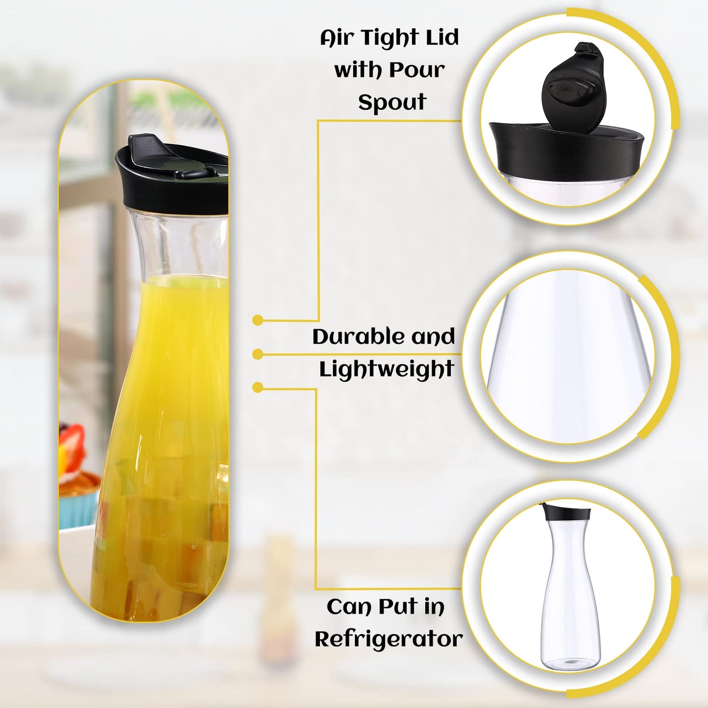 Xinnun 12 Pcs Water Carafe with Flip Top Lid Plastic Carafe with Black Lid Clear Plastic Water or Juice Beverage Pitcher Jug for Restaurant Party School Bar Juice Milk Coffee (35 oz)