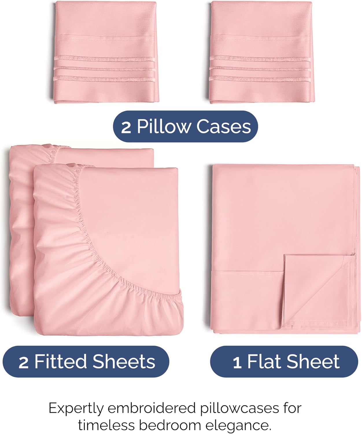 Regine Switzerland Split King Size 5-Piece Sheet Set - Comfy Cooling Bed Sheets - Luxury Hotel Quality - Deep Pockets, Soft, Wrinkle-Free - Oeko-Tex Certified - Baby Pink