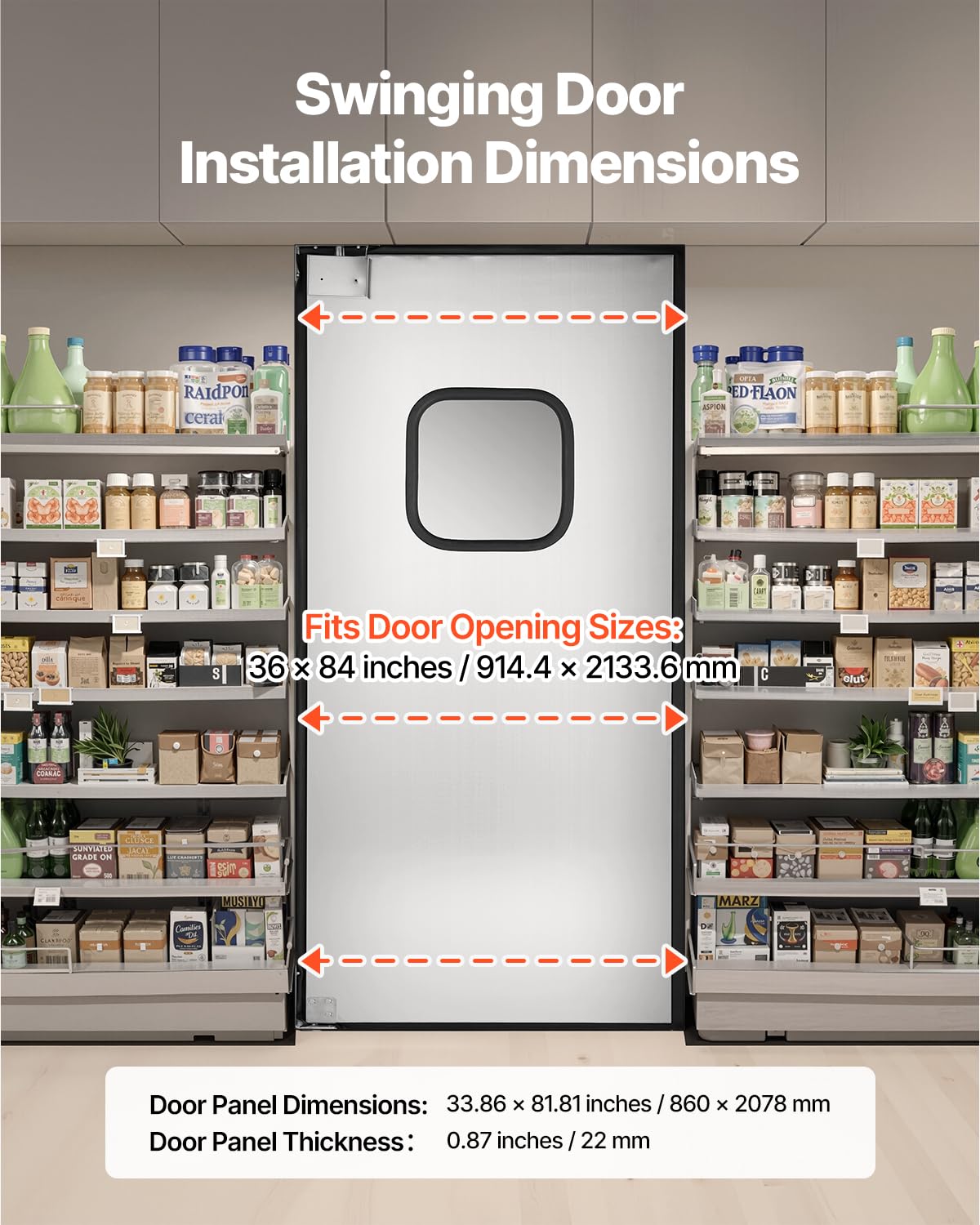 VEVOR Traffic Swing Door, Single Panel Fits Door Opening 36" W x 84" H, Stainless Steel Commercial Swinging Doors with Hardware & Accessories, Ideal for Residential Use, Durable & Easy to Install