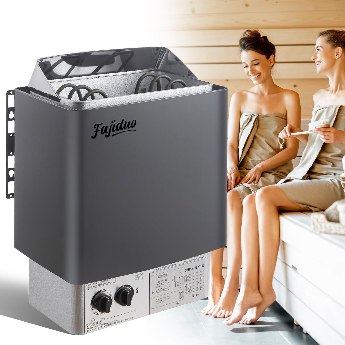 Fajiduo Sauna Heater, 3KW 110V Electric Sauna Stove with Bracket, Adjustable Temp & 3H Timer Dry Sauna Heater for 71-141Cu.ft Saunas Rooms, Home Sauna, Commercial