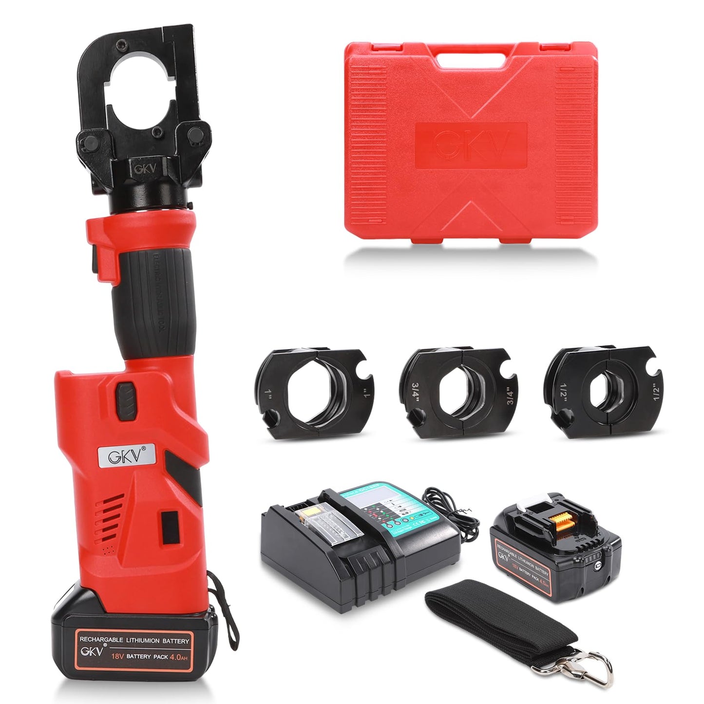 GKV Press Tool 18V Electric Crimper,Press Tool for Copper Pipe with 3 Jaws (1/2" 3/4" 1"), Includes 2×4Ah Batteries & Fast Charger (4063-D)