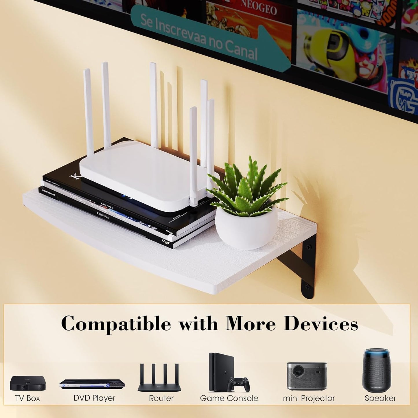 15.7 9.8 inch DAWASAPAT Projector Wall Mount Floating Shelf, * White Mini Shelf Stand/Rack Holder/Router Shelf Modem