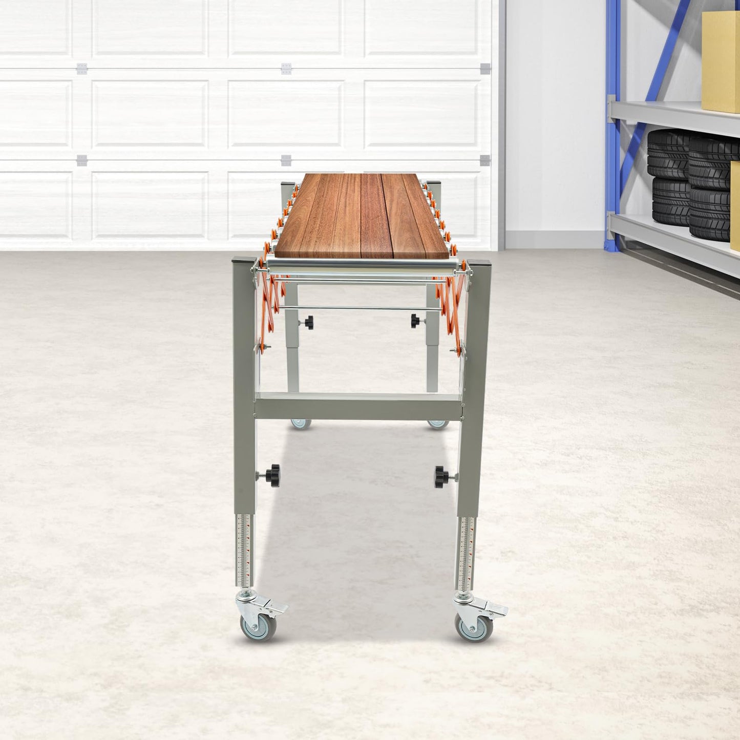 Adjustable Roller Conveyor 110LBS Telescopic Conveyor Roller Table with Scale Display & 2 Hooks Length 18'' to 51'' Height 20'' to 32'' Flexible Folding Turning Conveyor Belt 17'' Wide Conveyor Roller