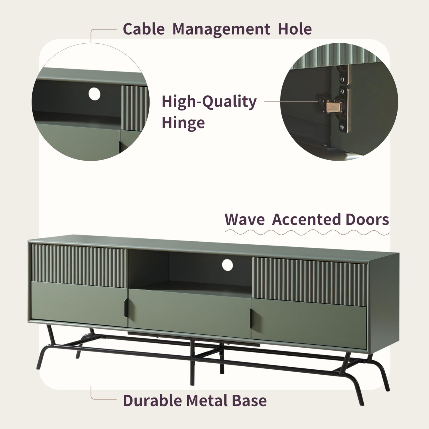 24/7 Shop at Home Quin Modern TV Stand with Storage Drawers, Media Console Cabinet, Entertainment Center for 65 inch Television, Unique Living Room Furniture, Sage Green