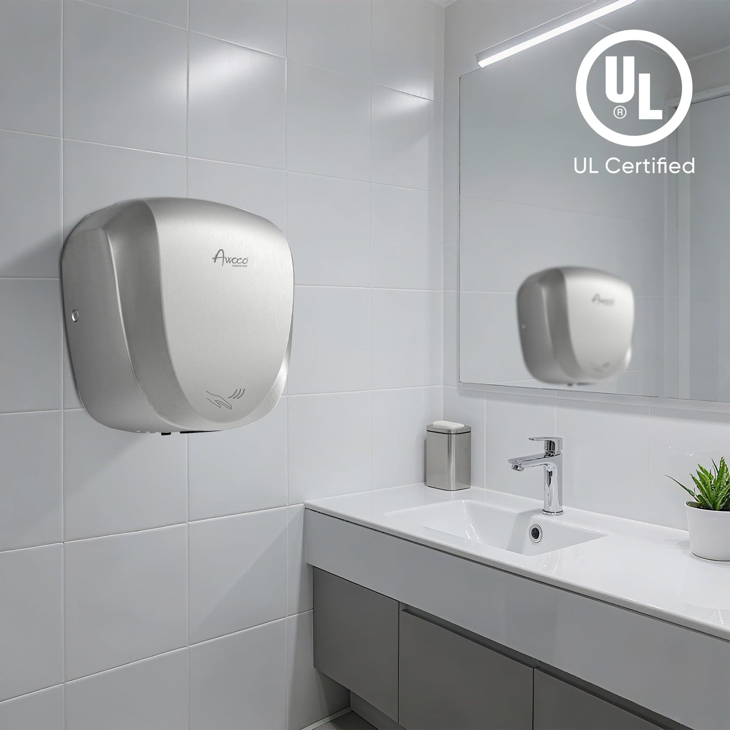 Awoco Heavy Duty Stainless Steel 1450W 120V Automatic High Speed Commercial Hand Dryer, UL Listed (Standard)