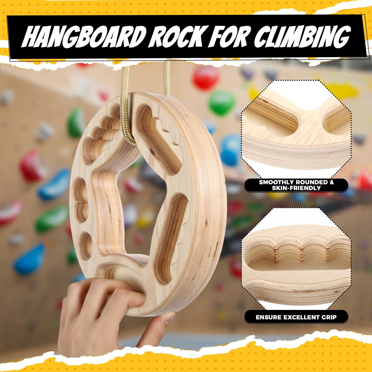 JolliLudo Hangboard Rock Climbing for Climbing Home Training Finger Strengthener, Pull-up Grip Arm Training Portable Finger Board Rock Holds Indoor and Outdoor(Round)