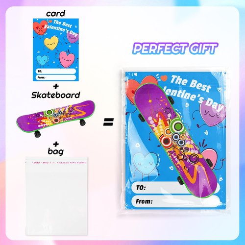 Manekulis Valentines Day 24Pcs Finger Skateboards with Cards for Kids,Valentines Gift for Classroom,Valentines Exchange Gifts Class with Party Favor for School,Birthday Goodie Bag Stuffers