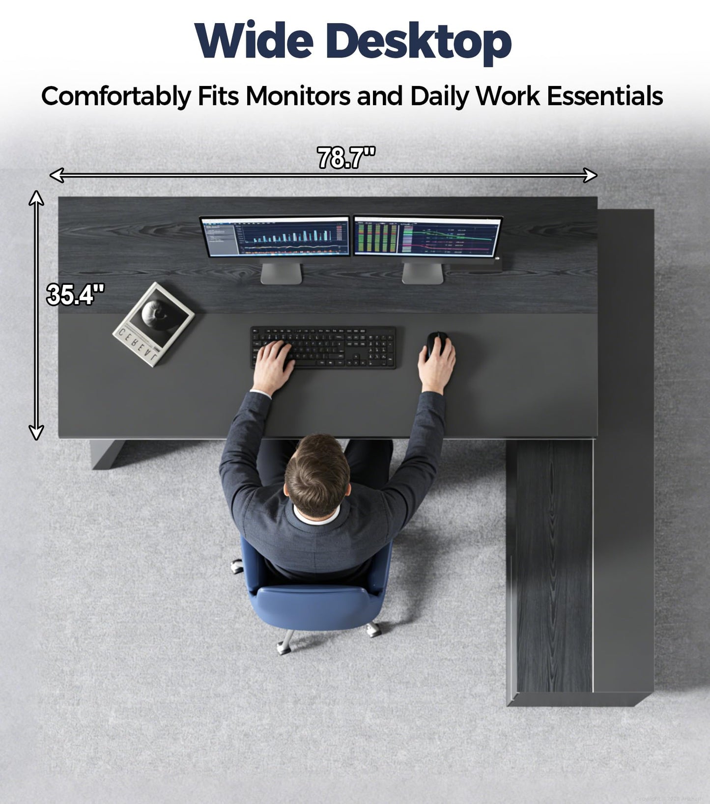 Anzhap 87" Executive Office Desk with Power Outlets & USB Ports, L-Shaped Executive Computer Desk with Drawers, Enclosed Cabinet, Ventilated CPU Compartment (Right Return, 87" L x 63" W x 30" H)