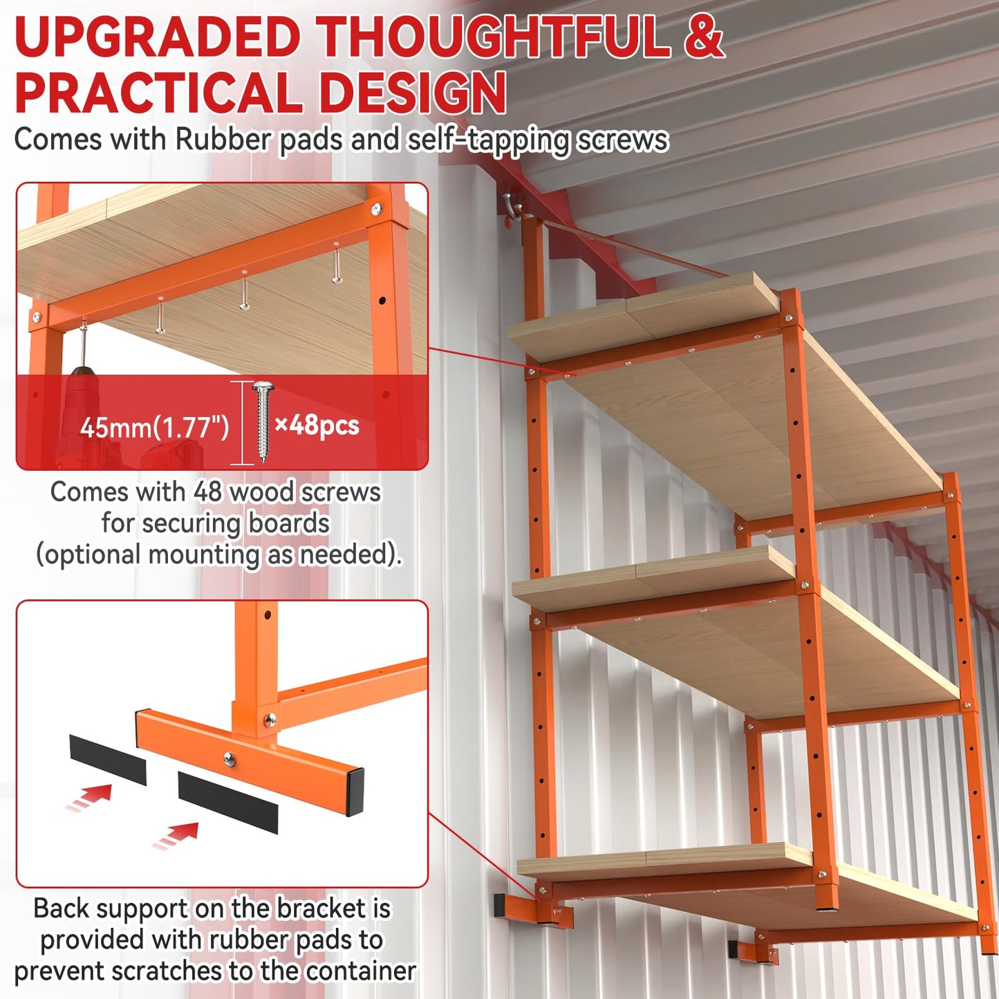 Shipping Container Shelving Bracket Adjustable Heavy Duty Steel Cargo Shipping Container Shelves Universal 55"(H) X 19"(W) (4 Pack, Orange)