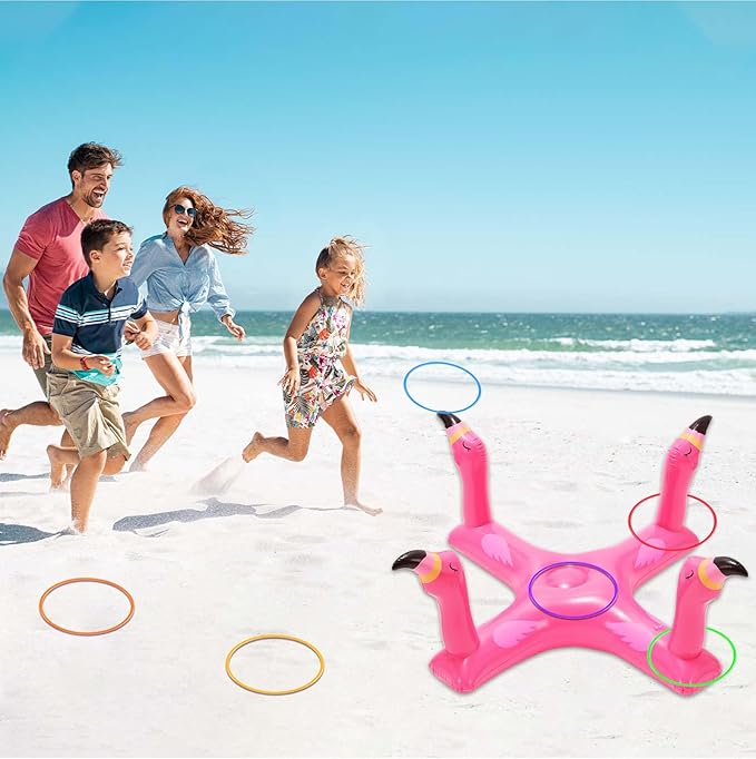 Voiiake Pool Floats Toys Games Set, Inflatable Cross Ring Toss Game Toy with 6pcs Rings for Kids Adults Family, Swimming Pool Water Game