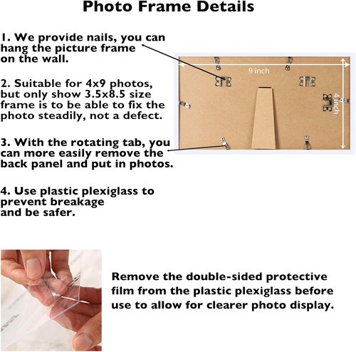 JCJMY 4x9 Picture Frame - White Wall Mount & Tabletop Display | Shatter-Resistant Plexiglass