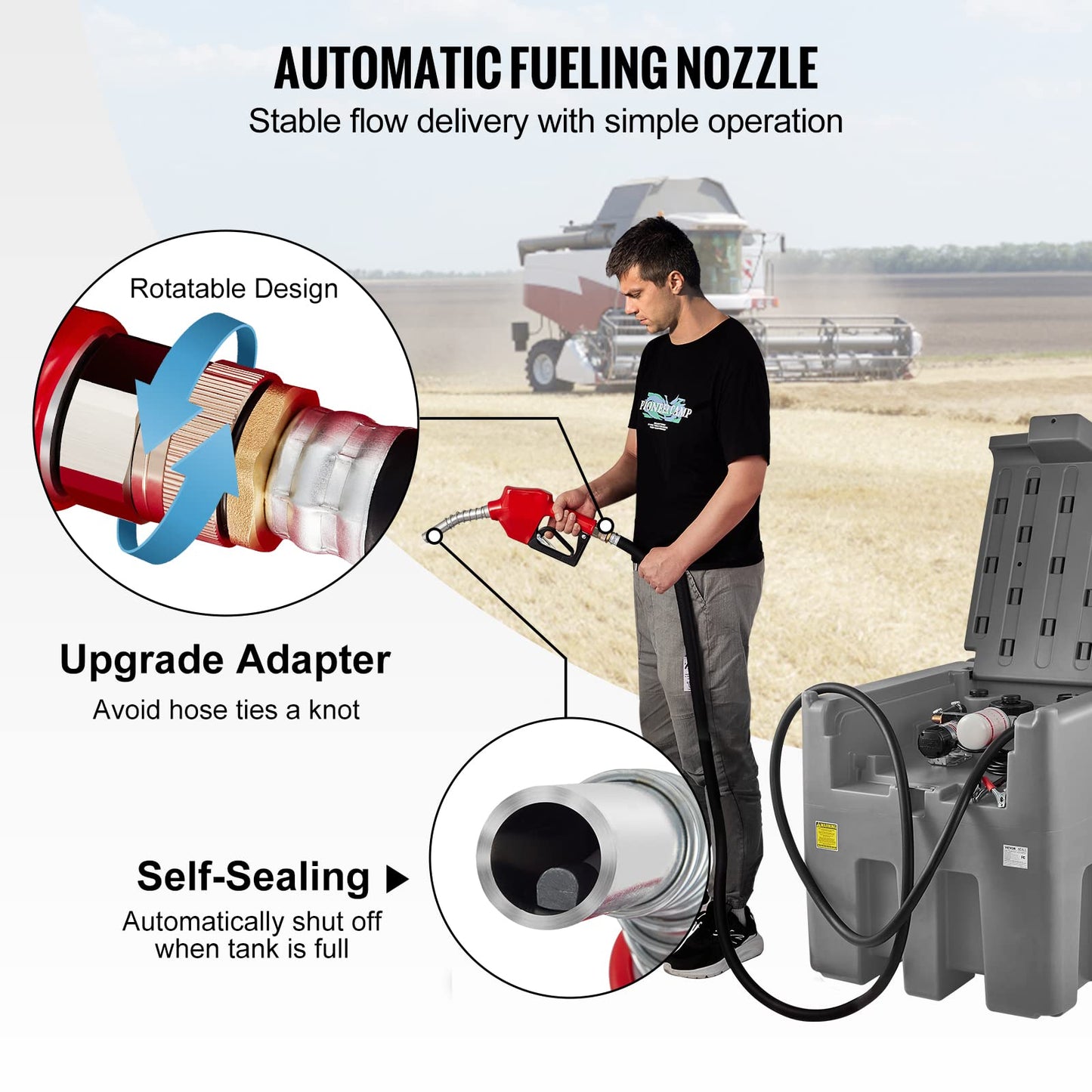 VEVOR Portable Diesel Tank, 116 Gallon Capacity & 10 GPM Flow Rate, Diesel Fuel with 12V Electric Transfer Pump and 13.1ft Rubber Hose, PE Transfer Tank for Easy Fuel Transportation, Gray