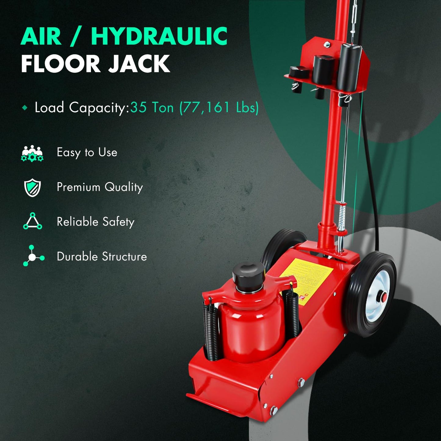 35 Ton Air Hydraulic Floor Jack (77 161 LBS) 3HP Air Compressor Compatible for Heavy-Duty Trucks Auto Repair Compact Low-Profile Design for Tandem Axle Vehicles Red
