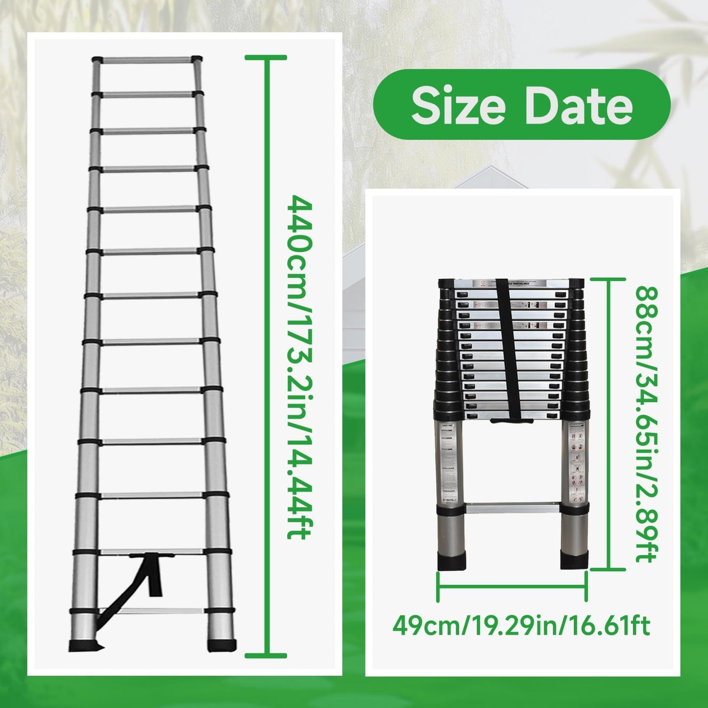 YSMN 14.5 FT Telescoping Ladders Heavy Duty Aluminum Collapsible Ladder Load Bearing 330 LBS Extension Ladders Applicable to Household Use Outdoor Work