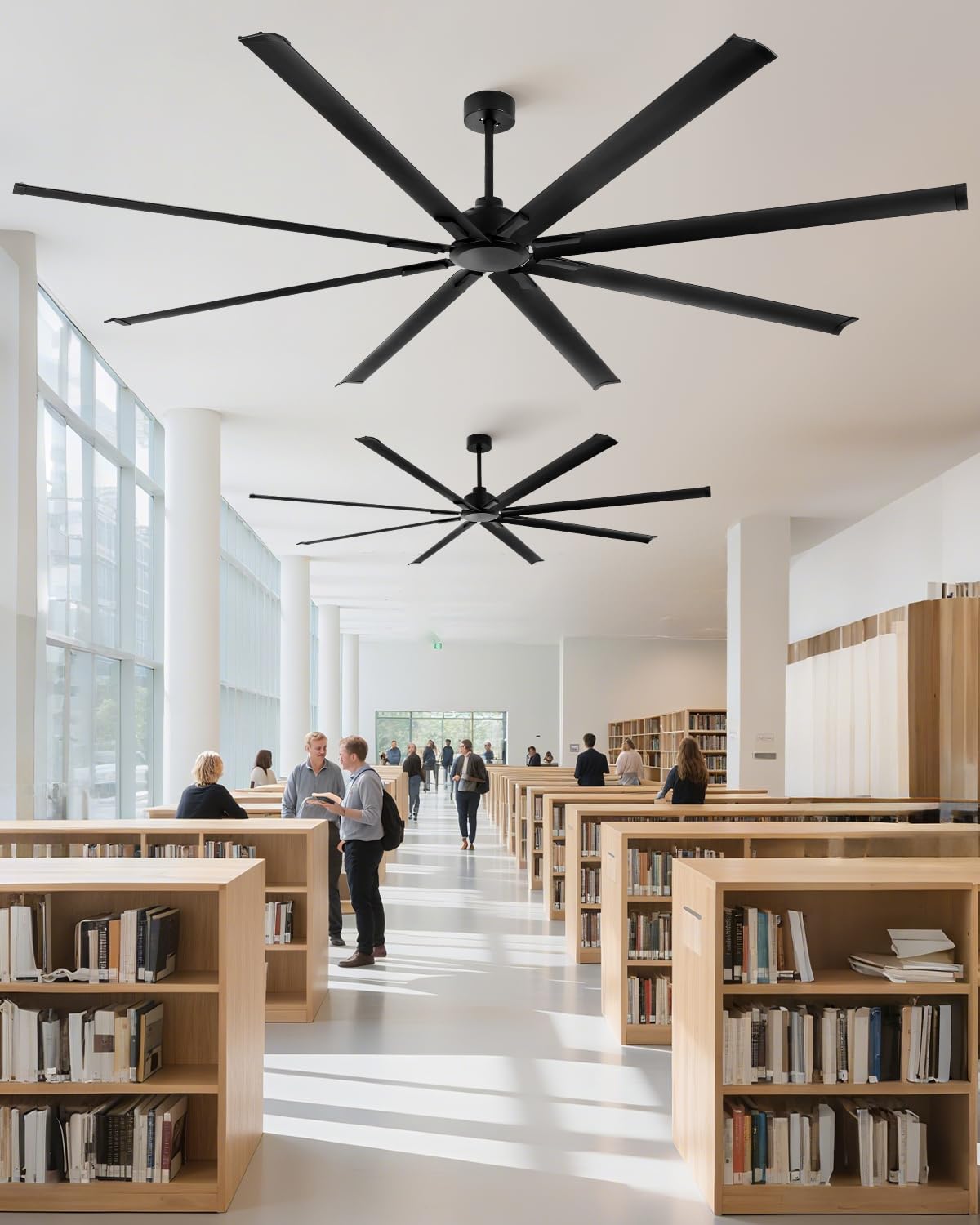 [HVLS]96 Inch Industrial Ceiling Fan, Extra Large Commercial Big Assed Ceiling Fan, 8 Aluminum Blades, Reversible DC Motor, Remote Control with 6 Speeds, 3 Downrods, for Shop, Garage, Gym, Black