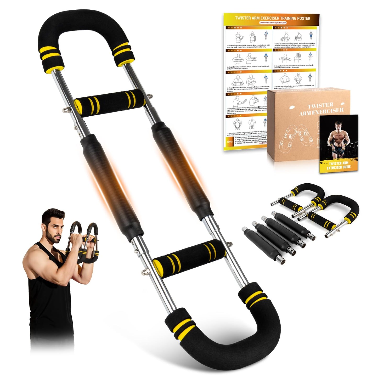 Twister Arm Trainer for Men, 6 Adjustable Resistance Levels(30-120 lb) Chest Trainer with 4 Spring & Training Poster, Chest Workout Equipment for Chest Clip Muscle & Arm Strength