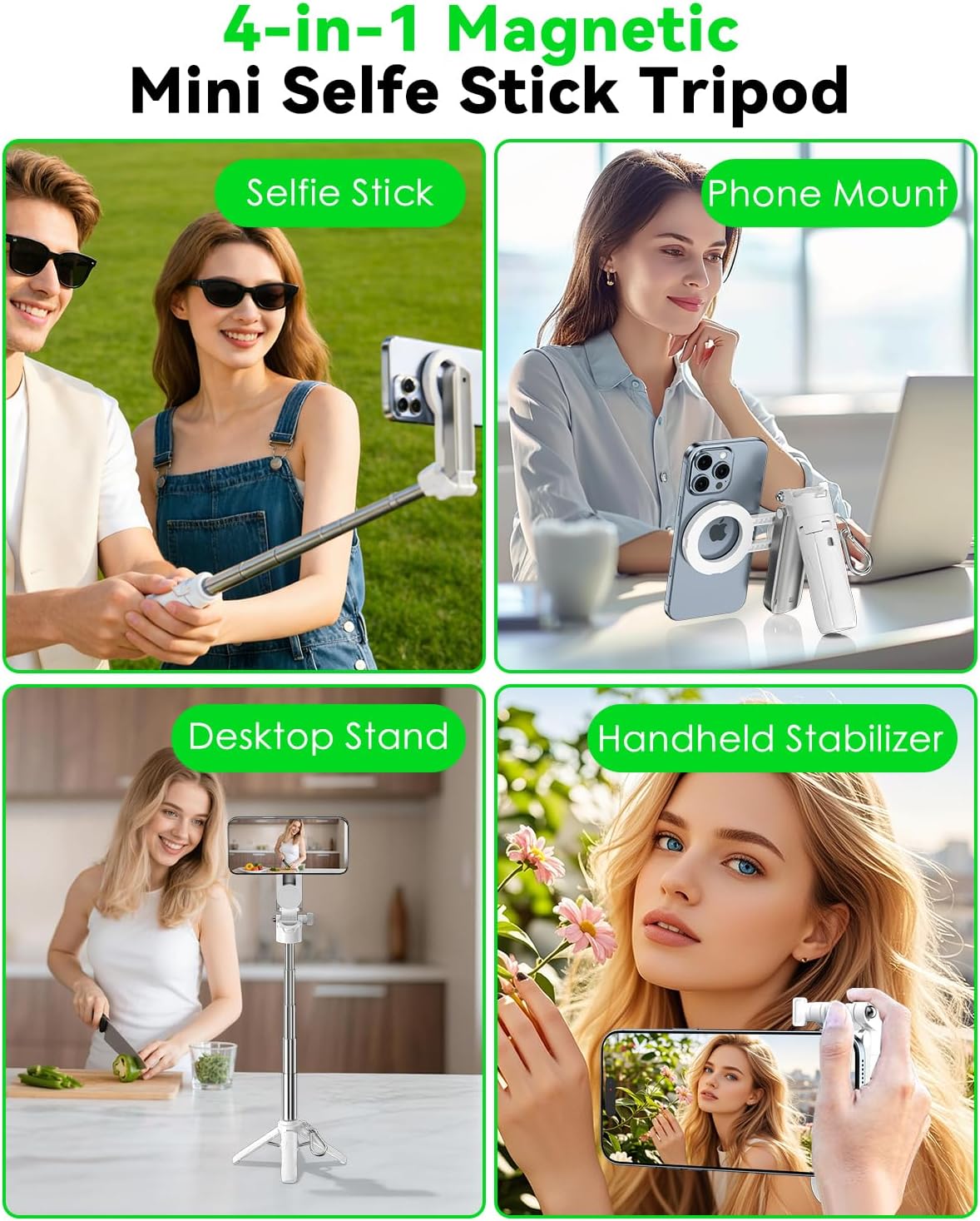 CloudValley 4-in-1 Magnetic Multifunctional Selfie Stick Tripod, Mini Portable Pocket Phone Stand with Detachable