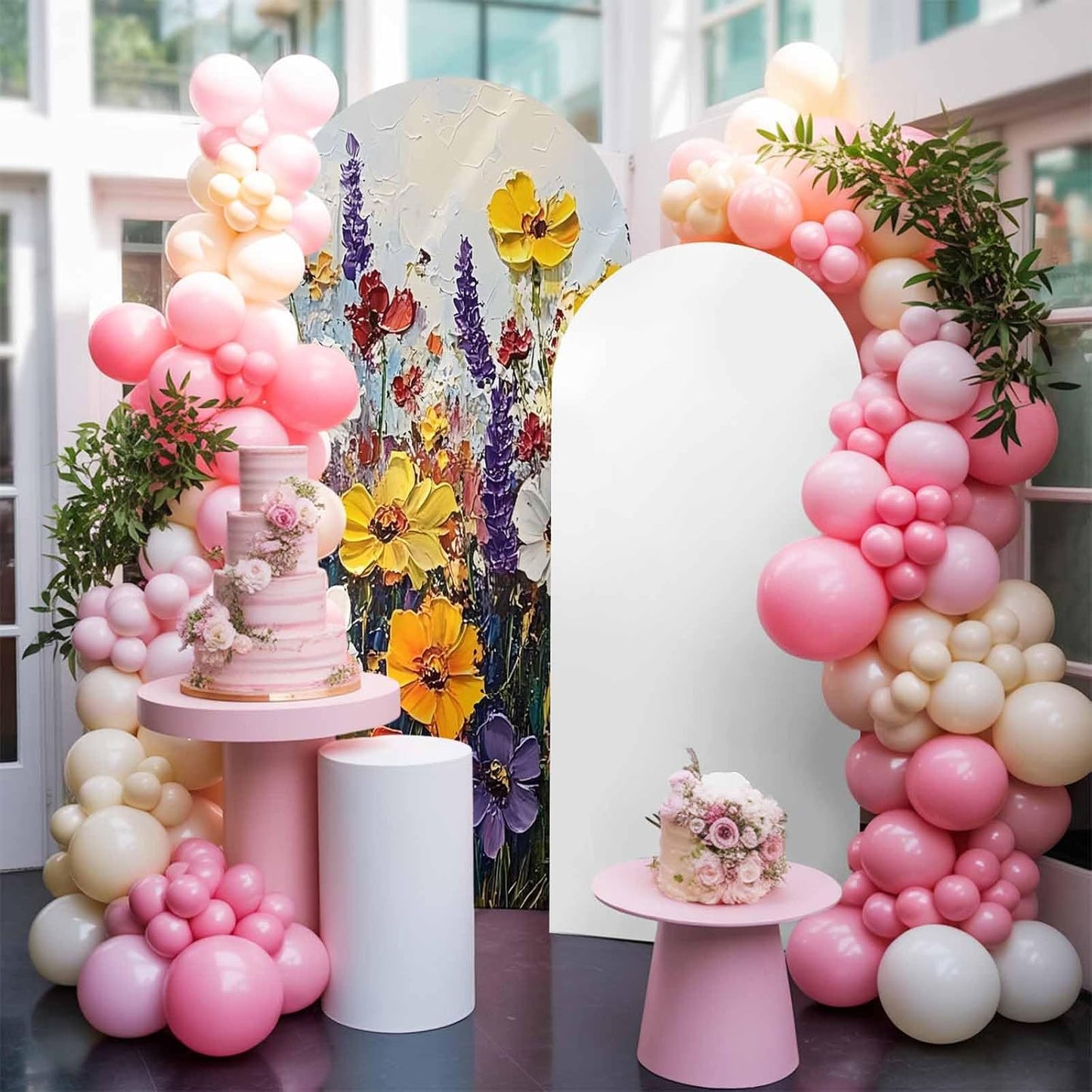 Jnbasdffb 6.6 Vintage Wildflowers Wedding Arch Cover, Stretchy Spandex Arch Backdrop Stand Covers FT, Oil Painted