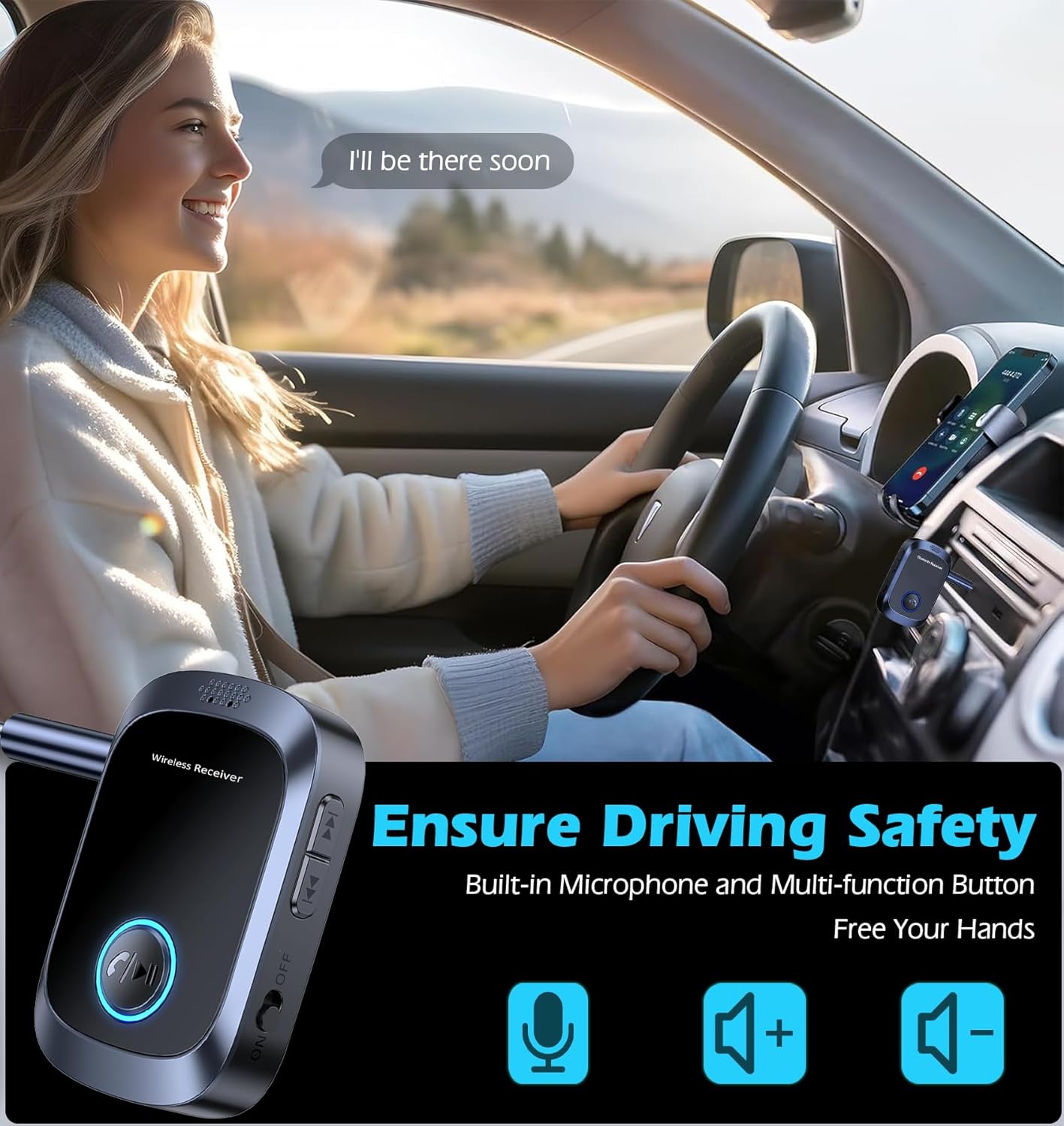 KAIY 11H Bluetooth AUX Adapter for Car, Auxiliary Bluetooth Adapter for Car Music & Handsfree Call, Battery Life