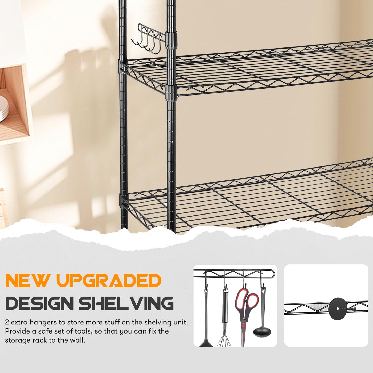 YNN Storage Shelves,1750Lbs 5 Tier Heavy Duty Metal Rolling Shelving Unit with Wheels & 8 Hooks, Adjustable Garage Wire Rack for Kitchen, Bathroom,Industrial,Pantry(36" W x 14" D x 72" H,Black)