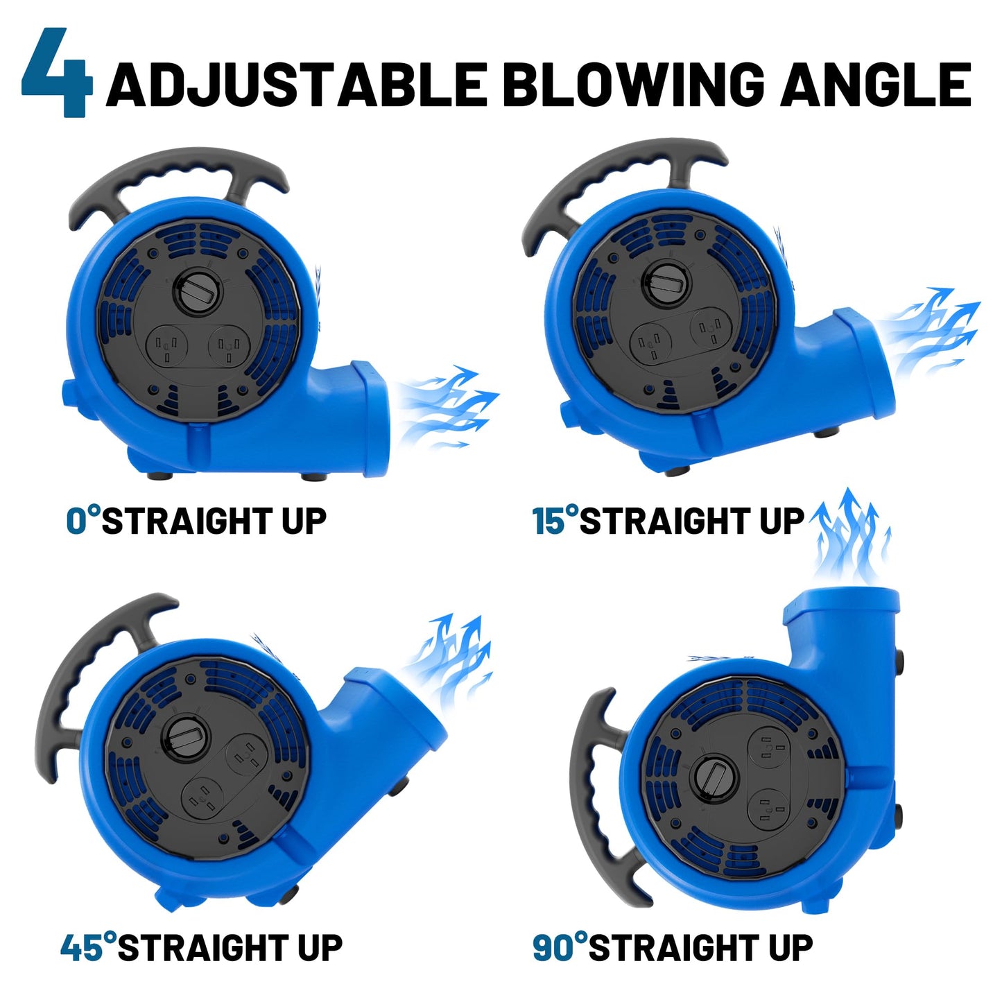 BSMTEK Air Mover Blower Fan, Industrial 1/3HP 1200CFM Monster Floor Blower Carpet Dryers - 3 Speeds Switch, 4 Adjustable Angles, 15FT Long Cord, Stackable - 2026 Upgraded