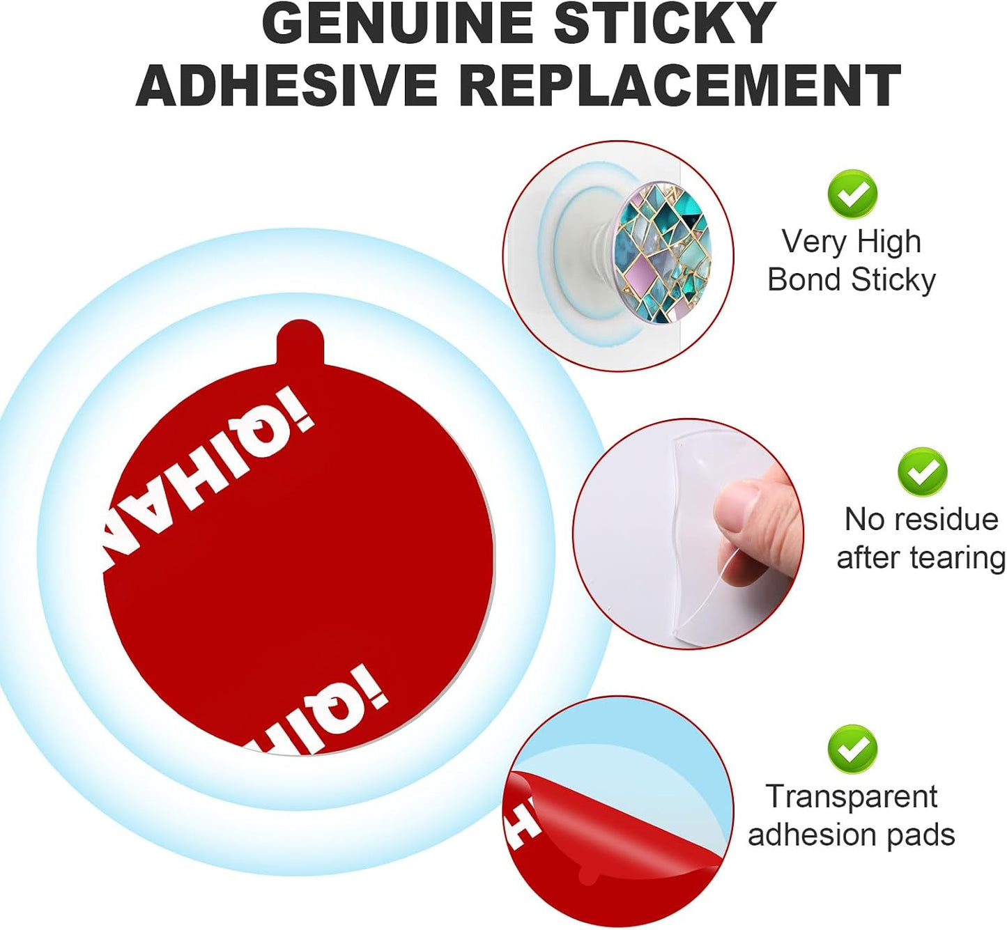 10pcs 35mm/ 1.38" Adhesive Sticky Pads for Socket Grips Mounting, Double-Sided Extra Clear Round Tape Replacement