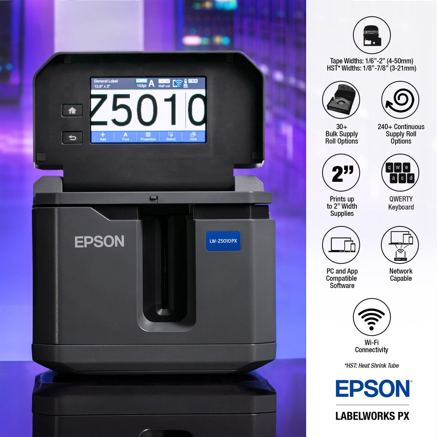 LABELWORKS Epson LW-Z5010PX Industrial Label Maker - Complete Printer Kit with Accessories, PX 147' Bulk Label Rolls, Desktop Printer