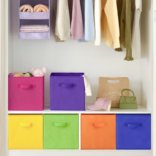 Granny Says 13-Inch Cube Storage Bins - Colorful Fabric Organizers for Kids' Rooms | 6-Pack Rainbow Design