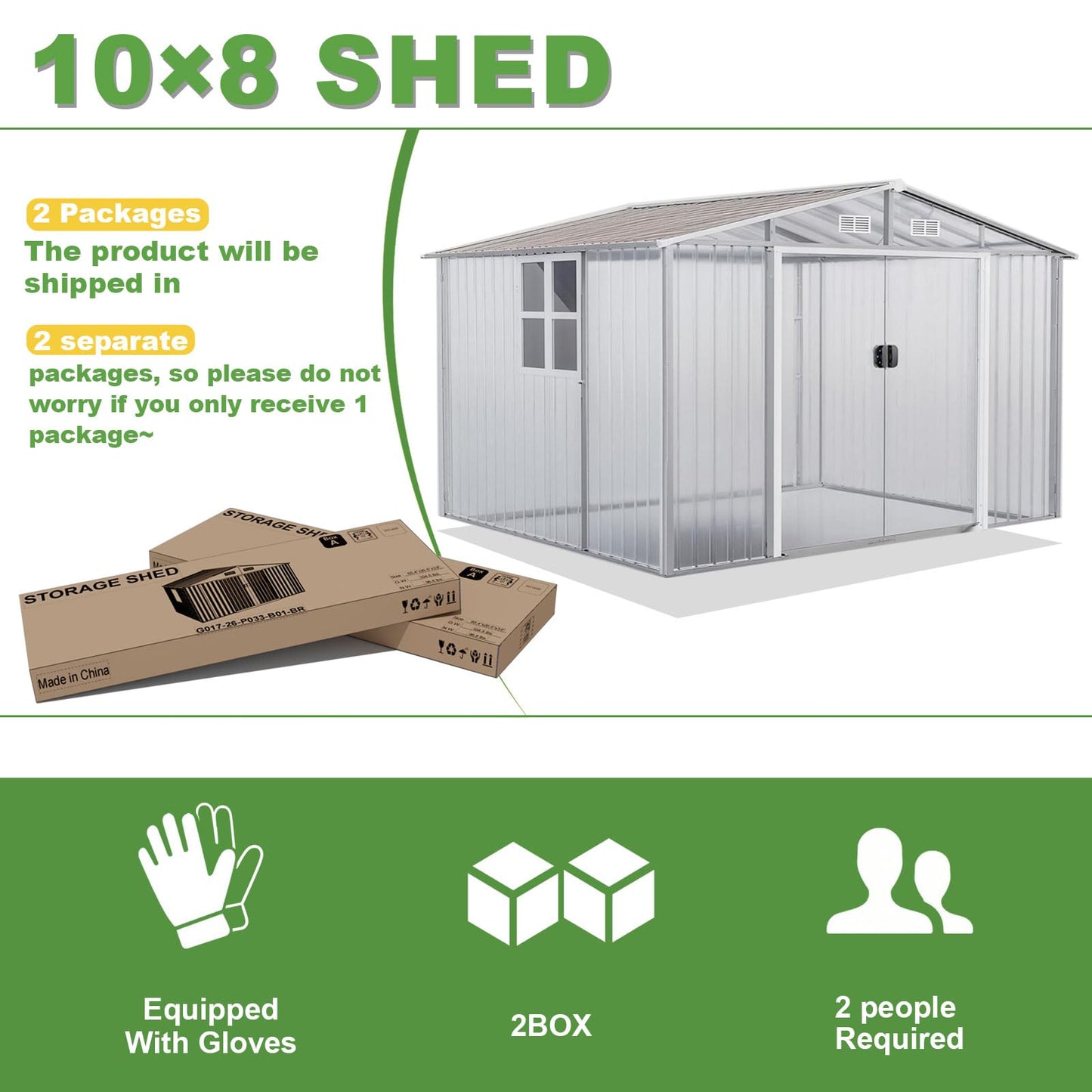Gotland 10FT x 8FT Sheds & Outdoor Storage, Storage Shed with 1 Large Window Sloped Step, Metal Shed with 2 Lockable Slide Doors Air Vents, Outdoor Shed for Backyard Patio Lawn Brown
