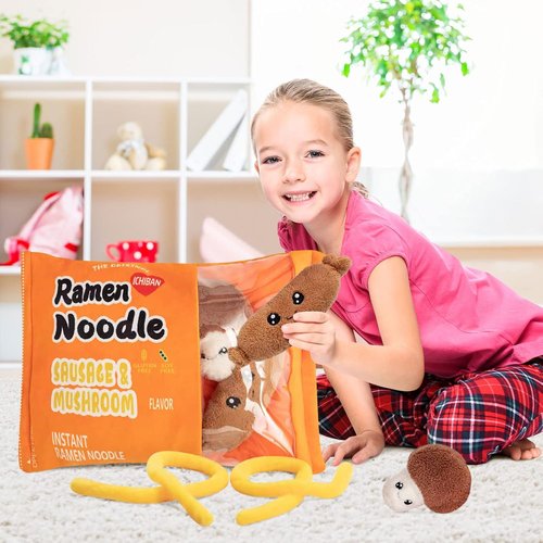 Nenalayo Plush Pillow - Cute Sausage Mushroom Ramen Noodle Toy | Removable Fluffy Stuffed Doll for Kids