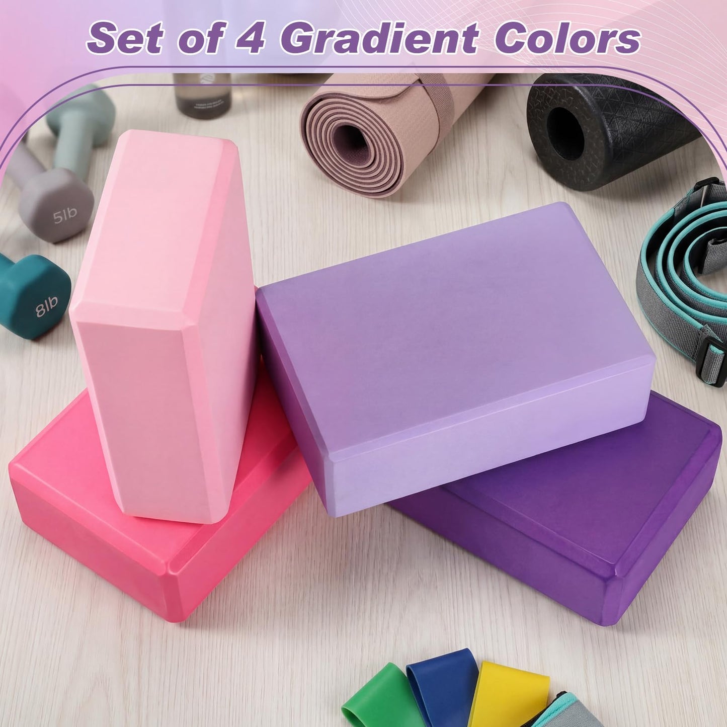 VercanMonth 4 Pcs Foam EVA Yoga Blocks Different Color Soft Non Slip Supportive Yoga Bricks Lightweight Gymnastic Blocks Stretching Accessories for Women Pilates Meditation