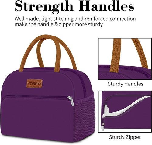 Coobiiya Insulated Lunch Bag - Cute & Leakproof Tote for Work, Office, or Travel | Large Capacity - Purple