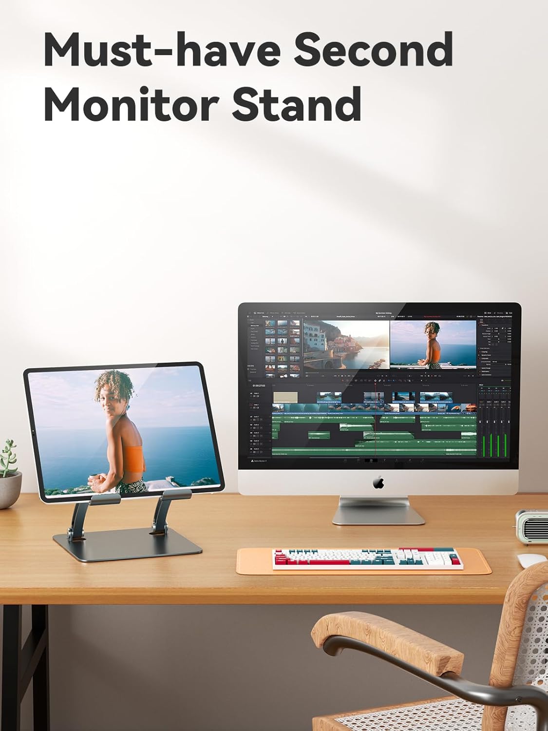 tounee 4.7-16.9" Tablet Holder Stand, Dual Rod Adjustable Aluminum Desktop Stand, Compatible with iPads, Surface