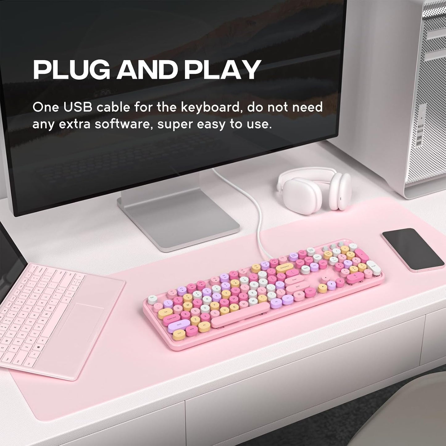 Dilter 104 Wired Keyboard, Keys Full-Sized Typewriter Keyboards, USB Plug and Play Office Keyboard with Number Pad
