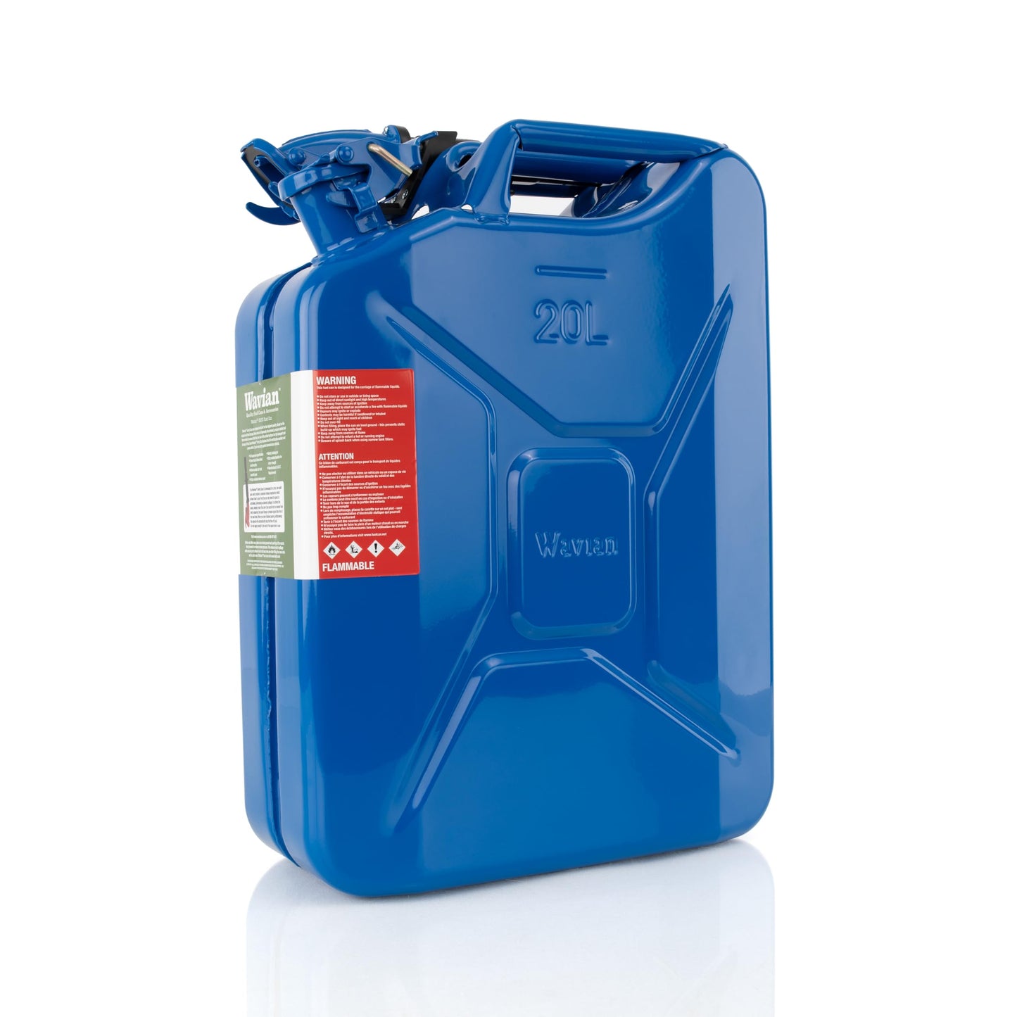 Wavian USA Authentic NATO Jerry Can and Spout System - Rust-Proof, EPA & CARB Compliant, Blue, 20 Litre, Wavian 5 Gallon Gas Cans for Kerosene