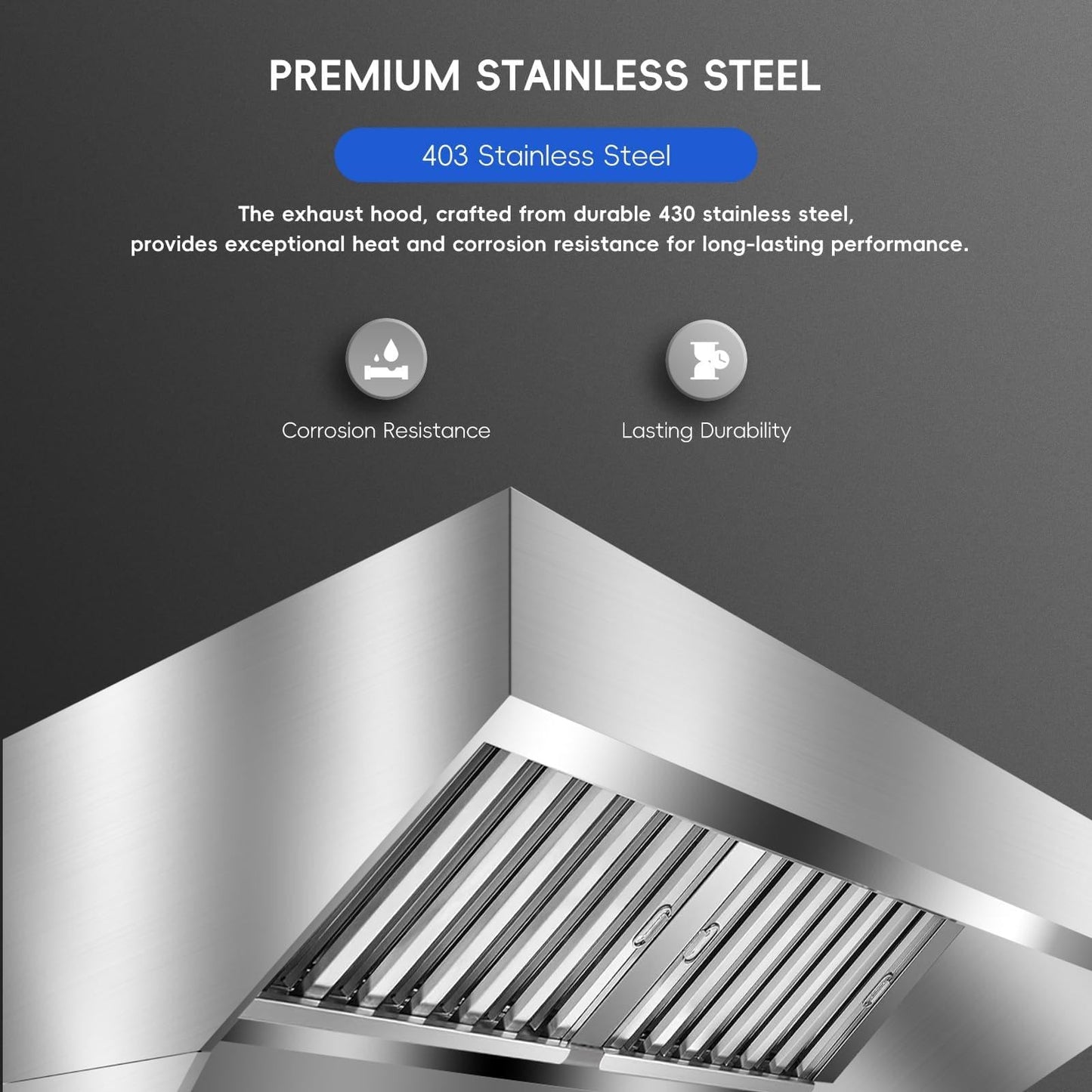 7FT Stainless Steel Commercial Exhaust Hood with 3 Removable u-Shaped Oil Filter Mesh, Rust-Resistant Ventilation Hood for Food Truck, Concession Trailer, and Restaurant Kitchen