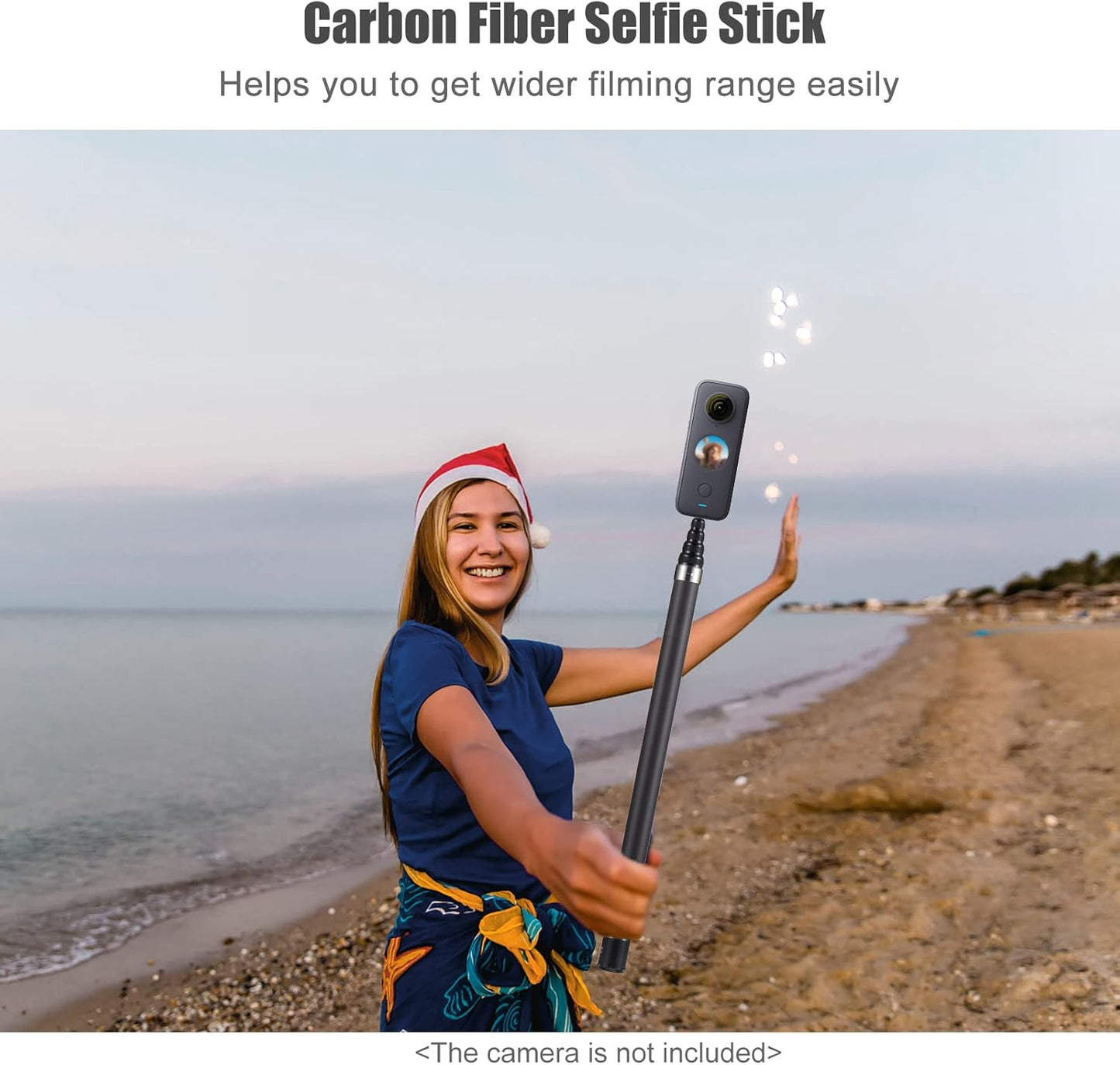 Camnoon 1/4 Inch 45.5cm-280cm/ 17.9in-110in Insta360 X2/ X3 Portable Selfie Stick Carbon Fiber Stand Camera Bracket