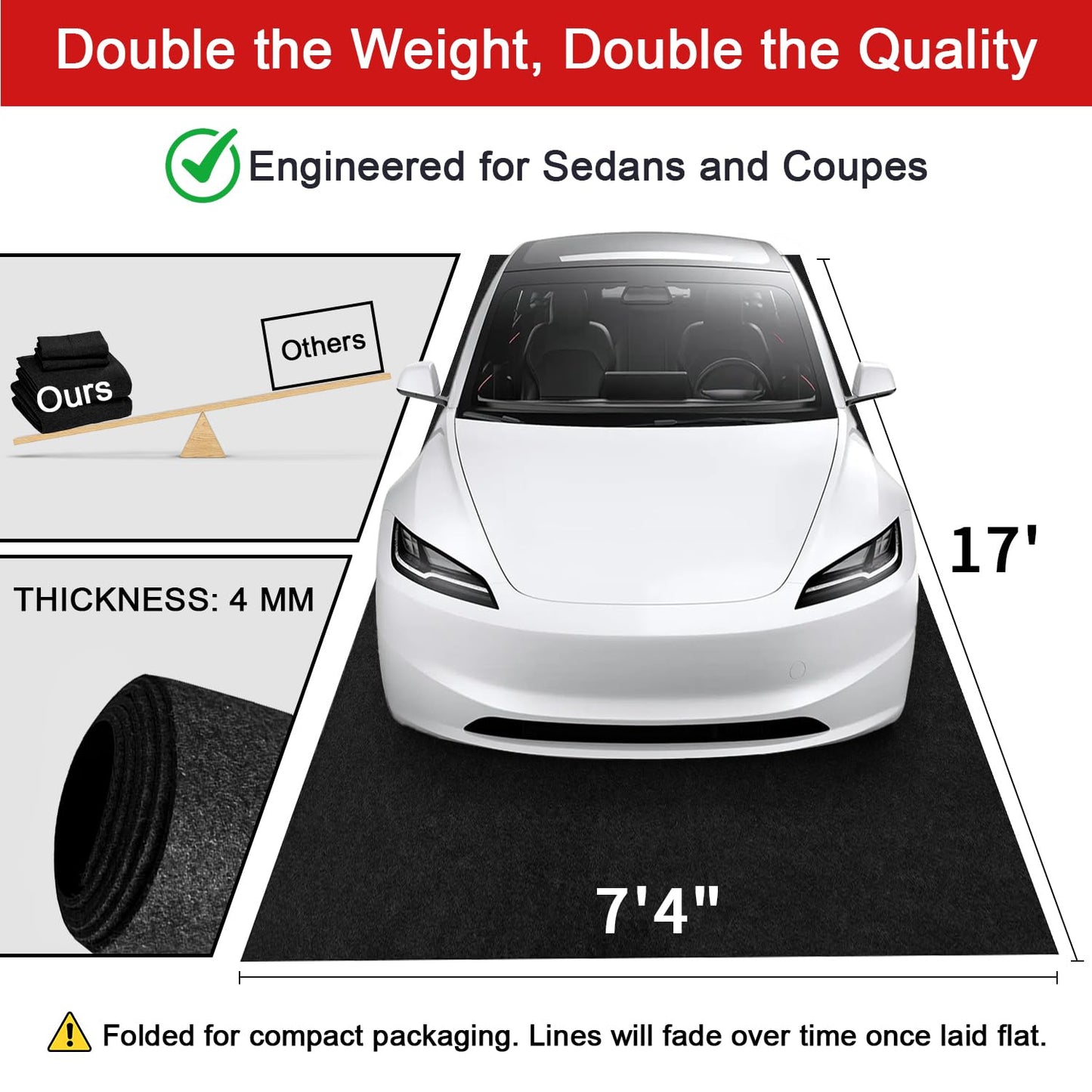 Heavy-Duty Garage Floor Mat 17' x 7'4" - Waterproof Garage Flooring for Cars & SUVs, Durable Garage Mats for Floor, Oil Spill Resistant Garage Pad, Under Car Mat, Garage Rug for Floor, Oil Change Mats
