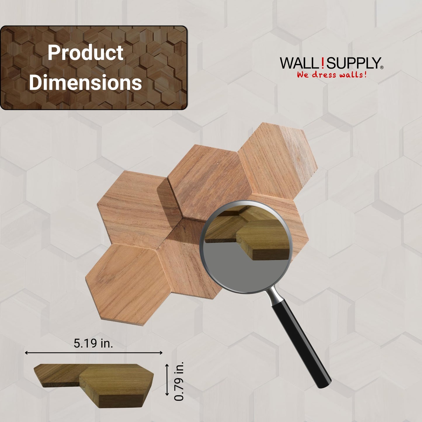 Wall!Supply 3D Wall Panels – Reclaimed Hexagon Asian Teak Wood in Natural – Home Decor Wallpaper Alternative for Living Room, Bedroom & Office – Easy DIY Installation – 25 Pack, Covers 10.5 Sq Ft