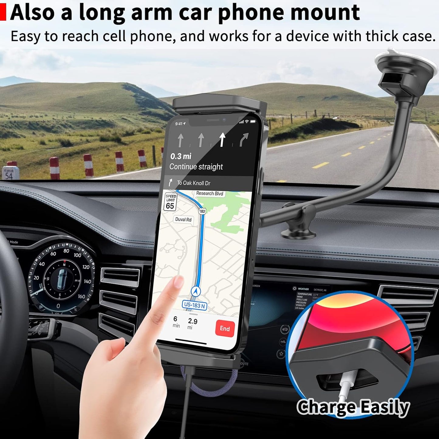 APPS2Car 7-13 Inch Upgraded Tablet Car Mount for iPad Truck Holder Long Arm Extension Strong Suction Cup Windshield