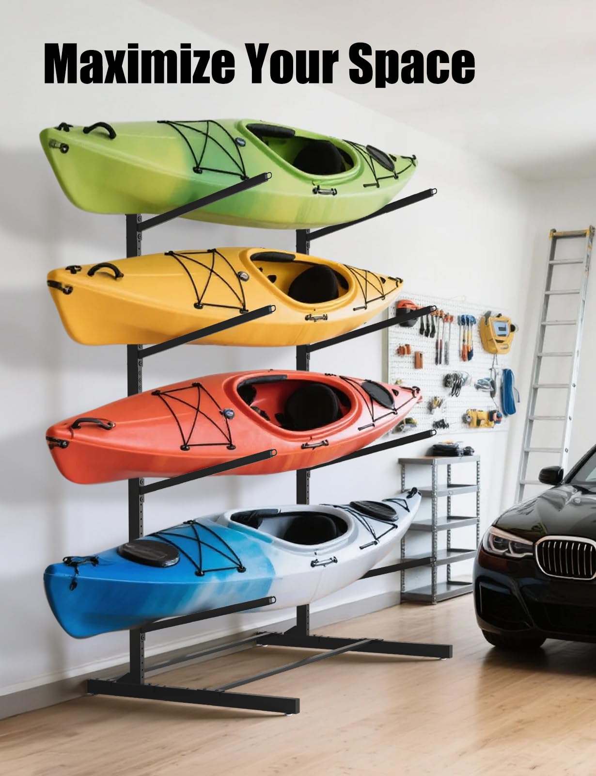 sogiv Freestanding Kayak Storage Rack, Metal Kayak Racks, Heavy Duty Kayak Holder, Freestanding Kayak Stand, Canoe Rack for Garage & Outdoor Storage, for Kayaks, Canoes, Surfboard & Paddleboard