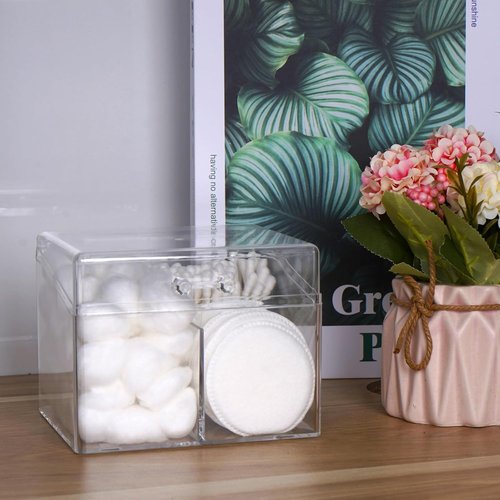 Adorila Cotton Swab Holder - 2-Compartment Design with Easy-Open Lid | Compact Clear Organizer for Bathroom