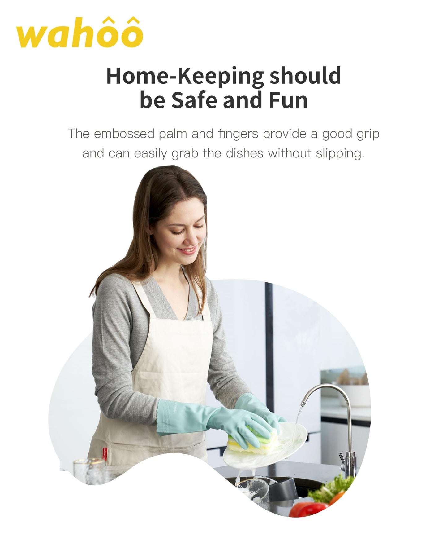 LANON wahoo Skin-Friendly Cleaning Gloves, Dishwashing Kitchen Gloves with Cotton Flocked Liner, Reusable, Non-Slip, Surf Spray, Medium