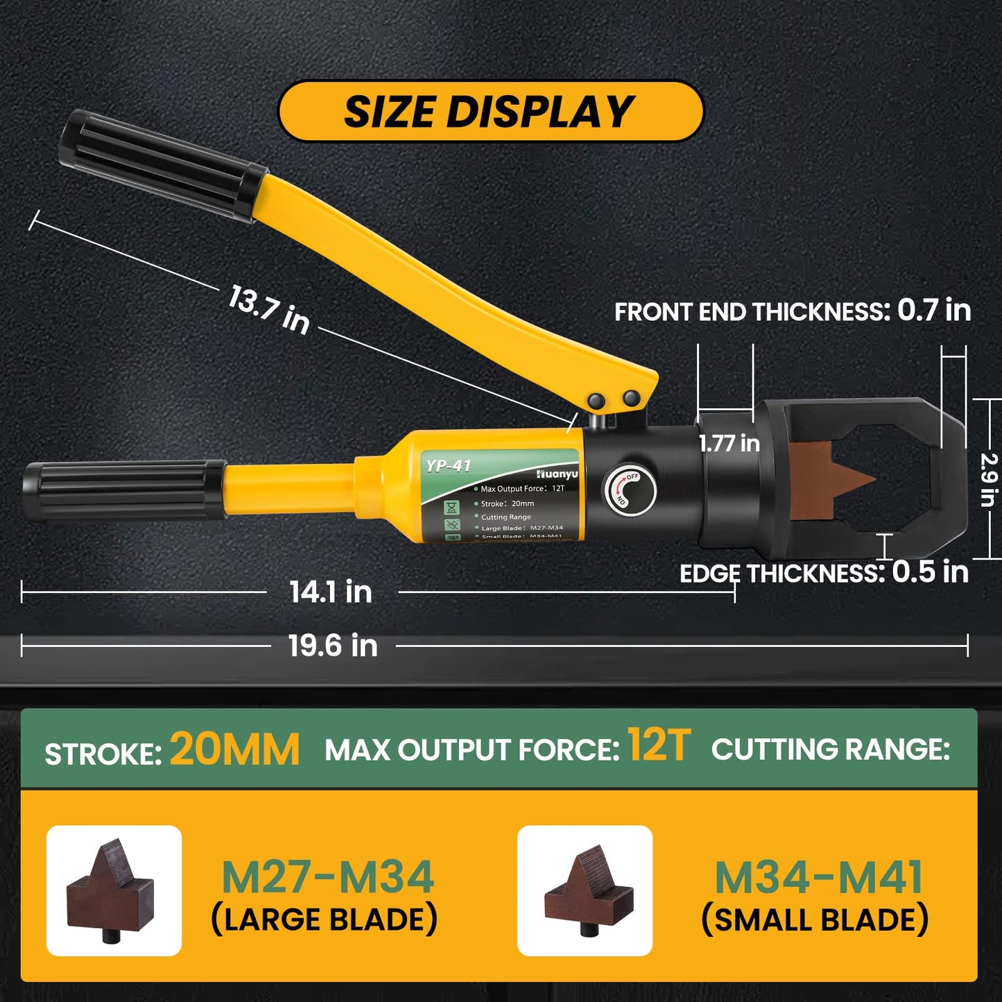 Huanyu Hydraulic Nut Splitter Tool Heavy Duty Nut Separator Portable Cracker Force 10T Cutting Range M27-M34 M34-M41 for Removing Rusty Broken Damaged with Storage Box YP-41