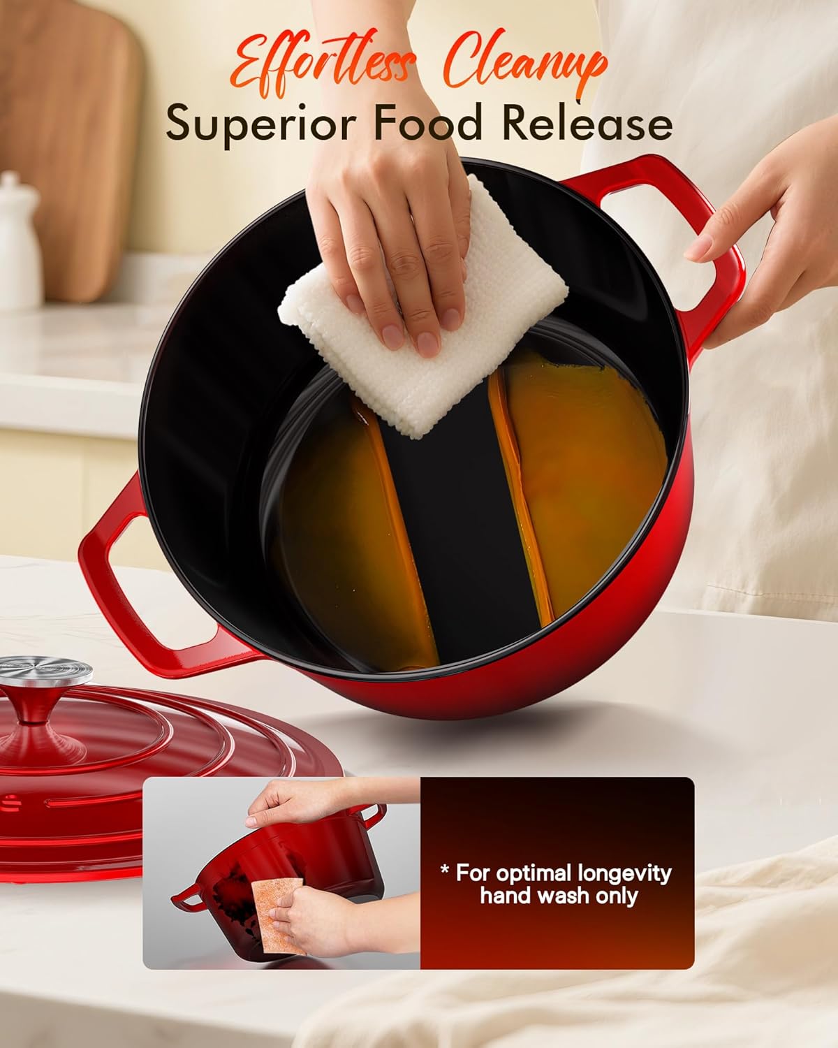 Nuwave 6QT Enameled Cast Iron Dutch Oven - Heavy Duty, Dual Handles, Oven Safe to 500°F for Baking & Roasting