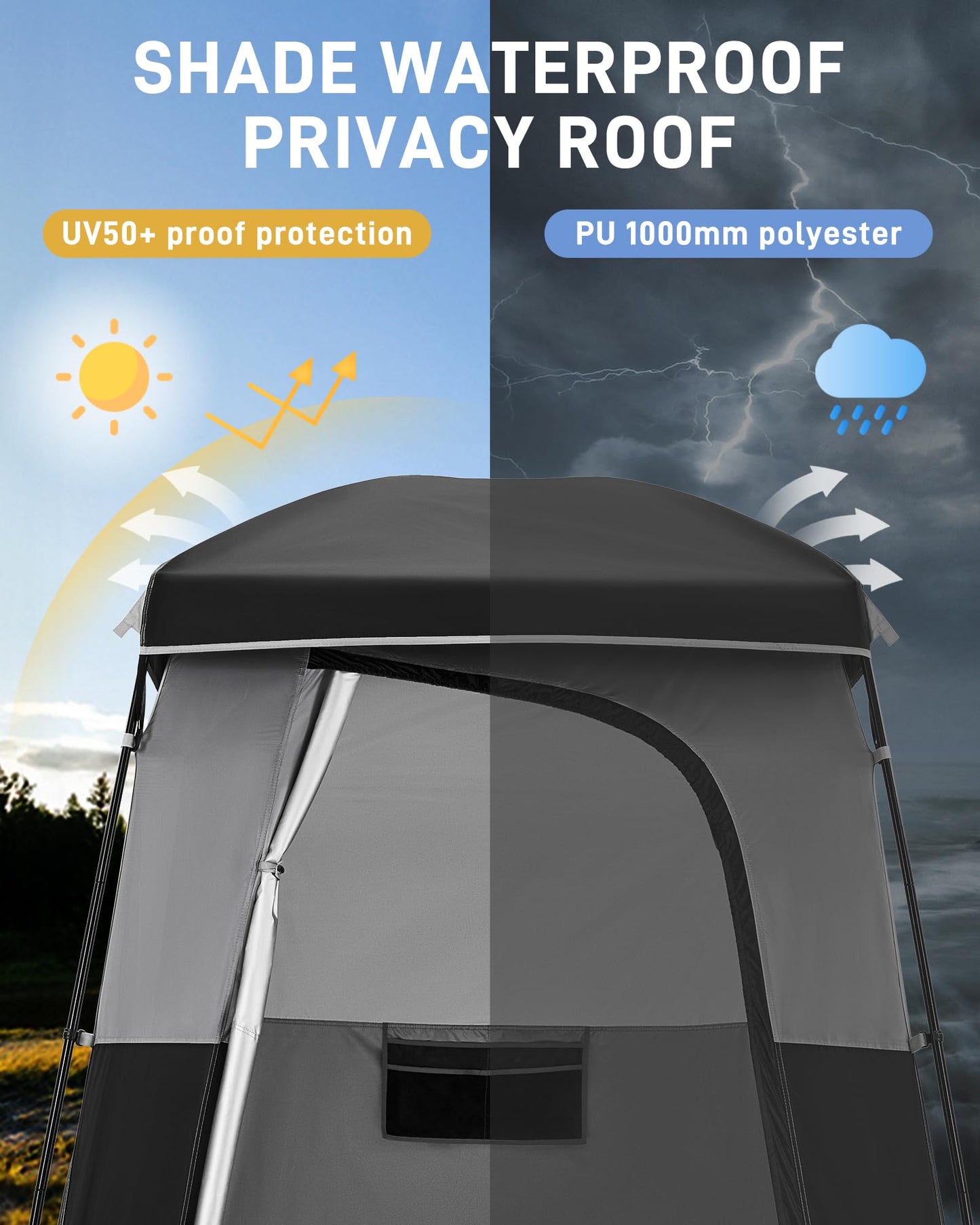 KingCamp Oversize Space Privacy Tent, Portable, Waterproof, Tall, 1 Room Black Camping Toilet Tent