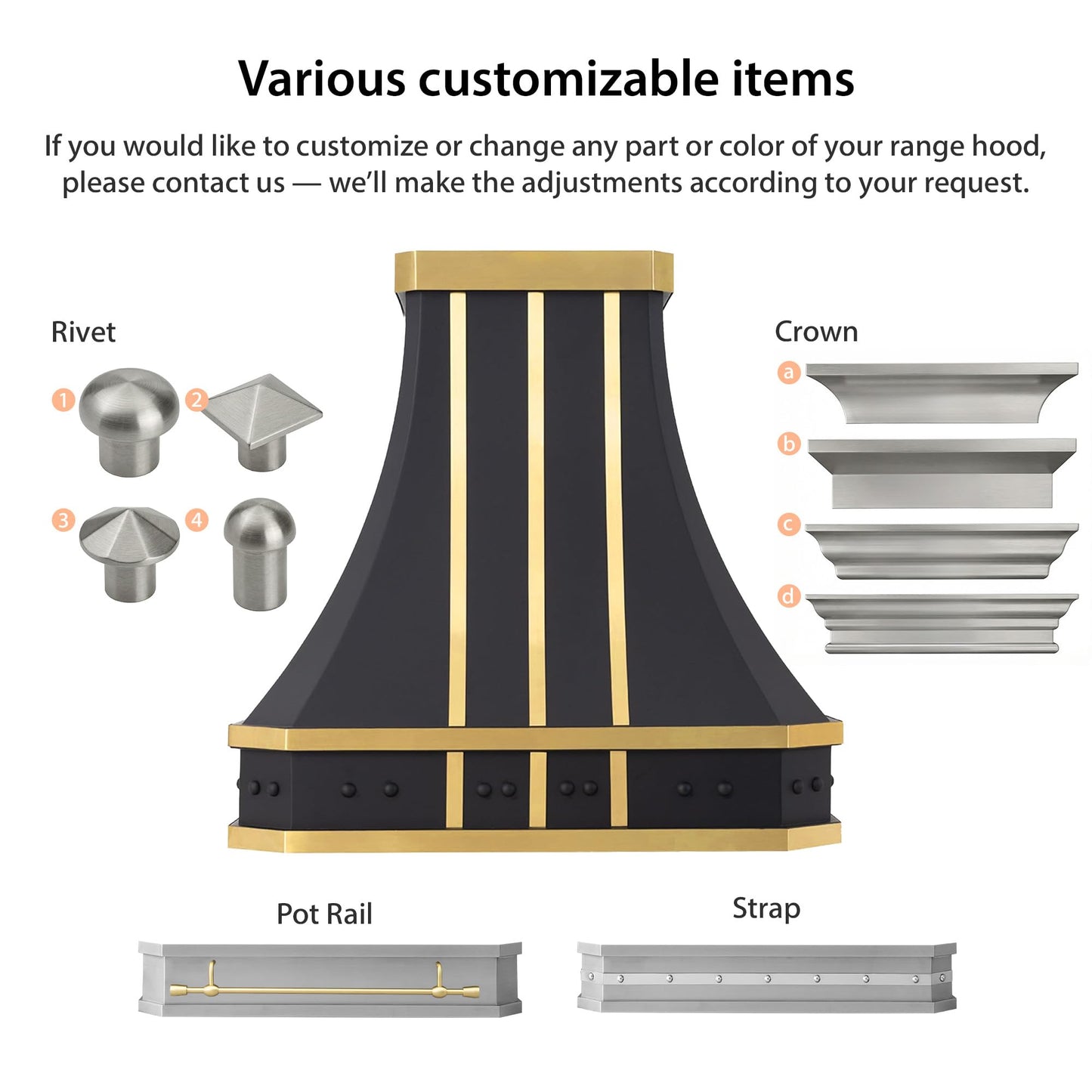 NAUXUS Custom Stainless Steel Range Hood, Handmade Kitchen Hood with Powerful Range Hood Insert, Classic Stove Vent Hood with Straps & Rivets, HSW31RCC#