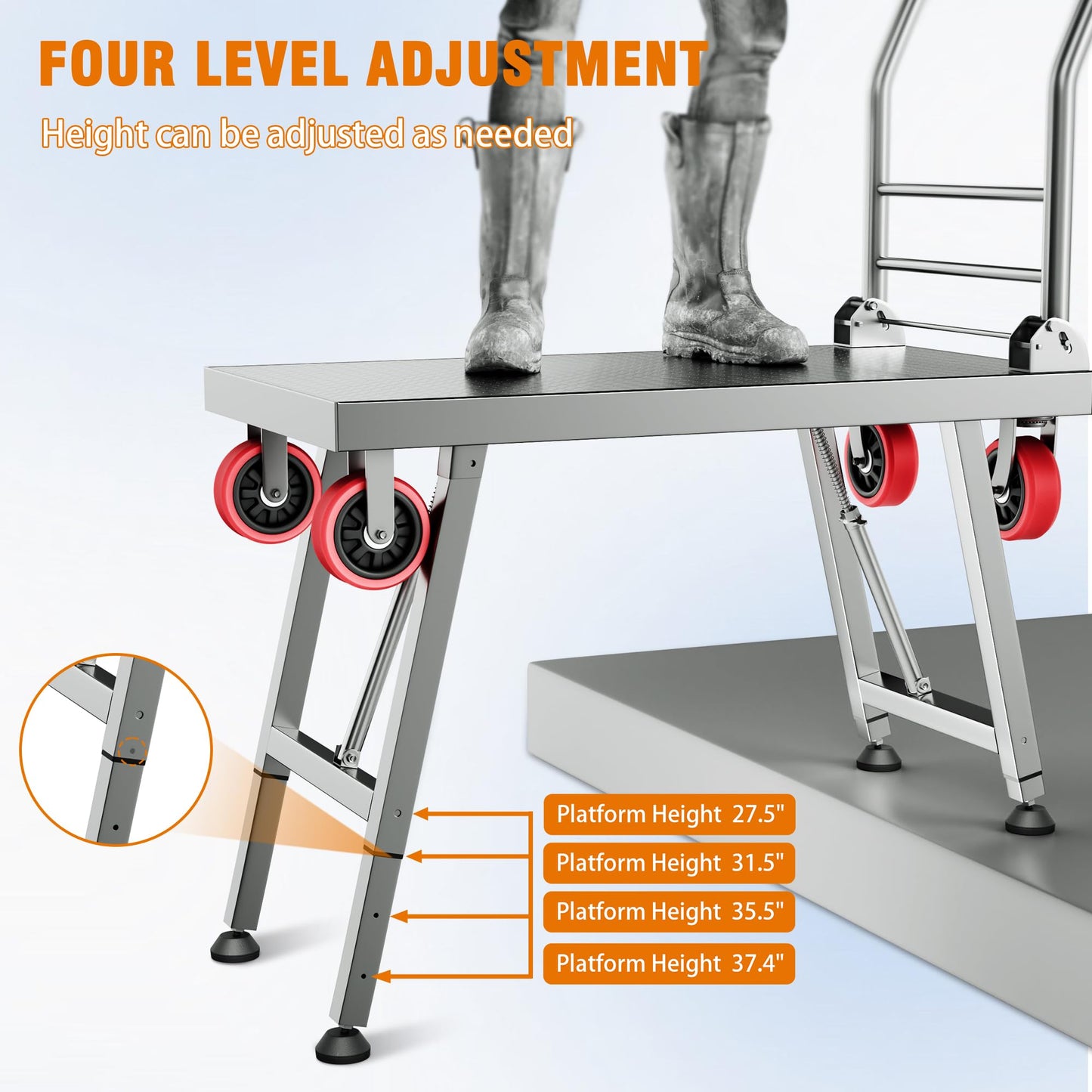 Lomive 2IN1 43"×24" Foldable Platform Truck, Portable Ladder Platform, Height Adjustable Work Scaffolding, 2200lbs Capacity Heavy Duty Flatbed Bed Cart w/2 Swivel Casters